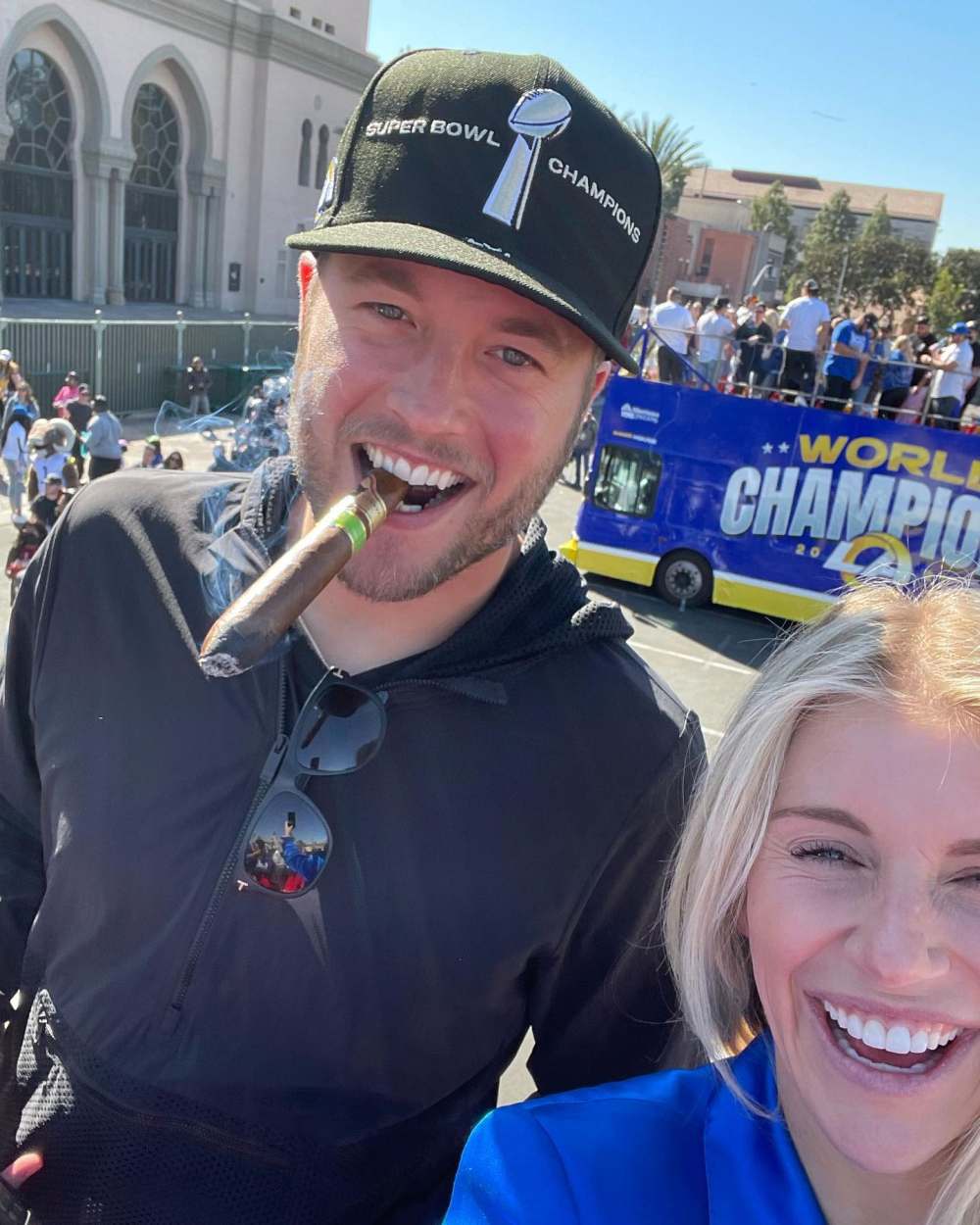 LOOK: Matthew Stafford's wedding guests with swords and neon hats 