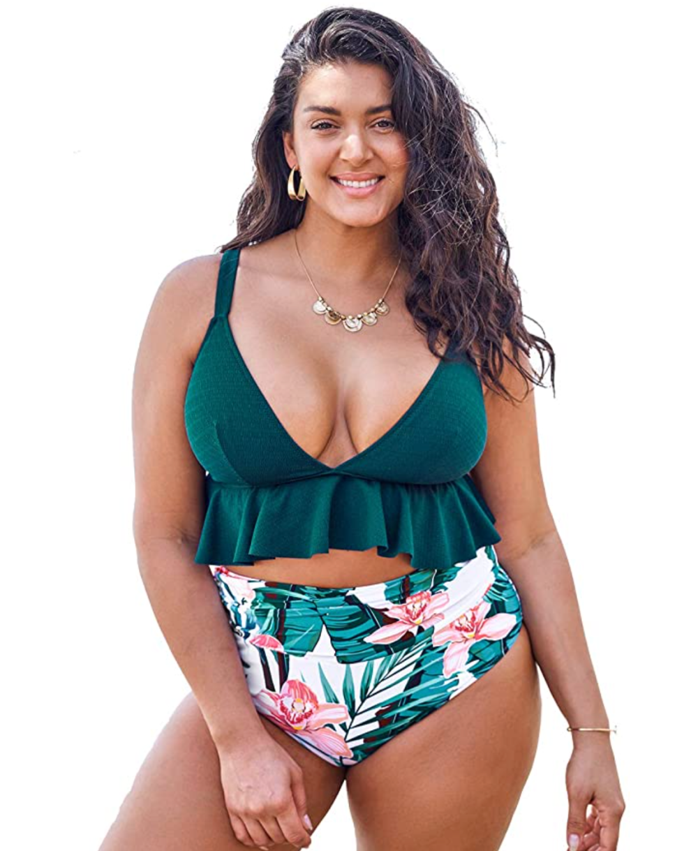 Women Plus Size Swimwear Large Bikini Swimsuit Two-piece High