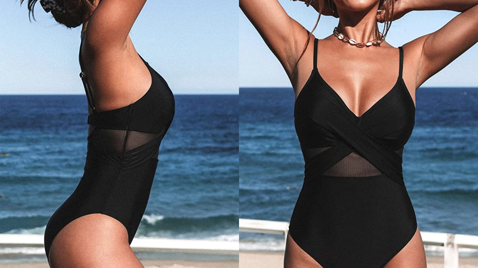 Woman One Piece Swimsuit Sheer Mesh V Neck Slimming Slim Flat Tummy High  Waist Push Up Cut Out Bathing Suit--l