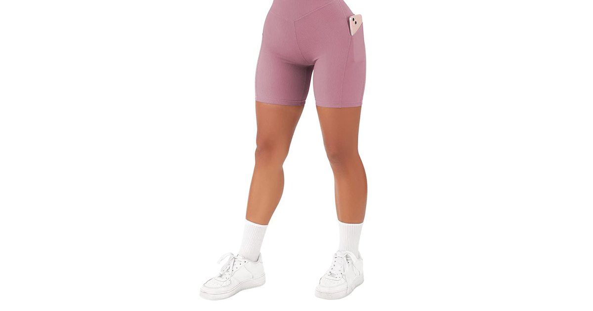 No Camel Toe Workout Yoga Shorts Hidden Pocket Buttery Soft High Waist  Sport Athletic Fitness Gym Shorts Running Short Pants Color: Lead Pink,  Size: 08-M