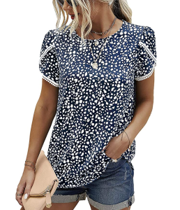 Beaully Women's Print Petal Short Sleeve Top