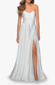 La Femme Strapless Slit Satin Ballgown