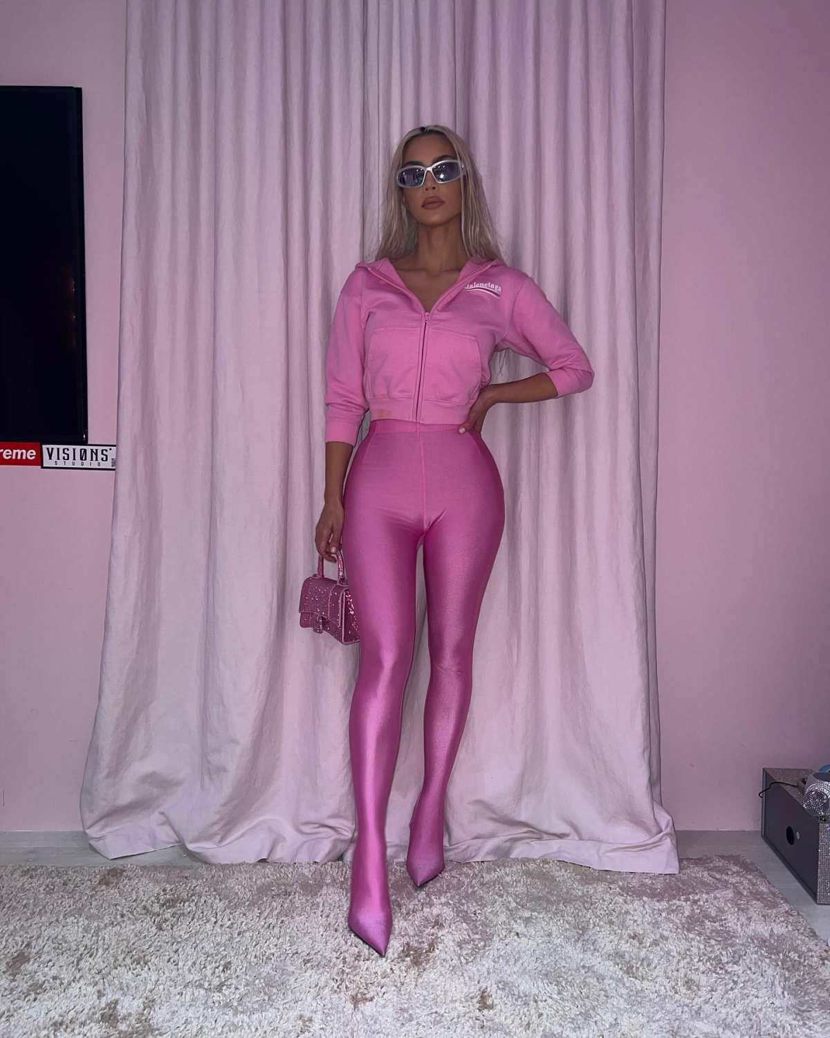 Kim Kardashian Goes Barbie Pink in Latex Dress and Clear Yeezy