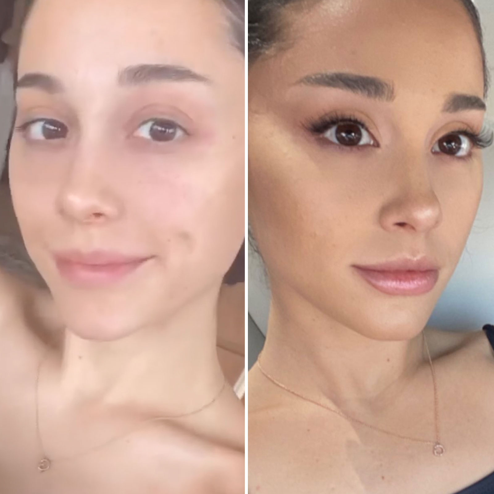 Ariana Grande Goes Makeup Free To Promote R E M Beauty Us Weekly   Ariana Grande Shares Rare Makeup Selfie Before Applying Rem Beauty 0001 