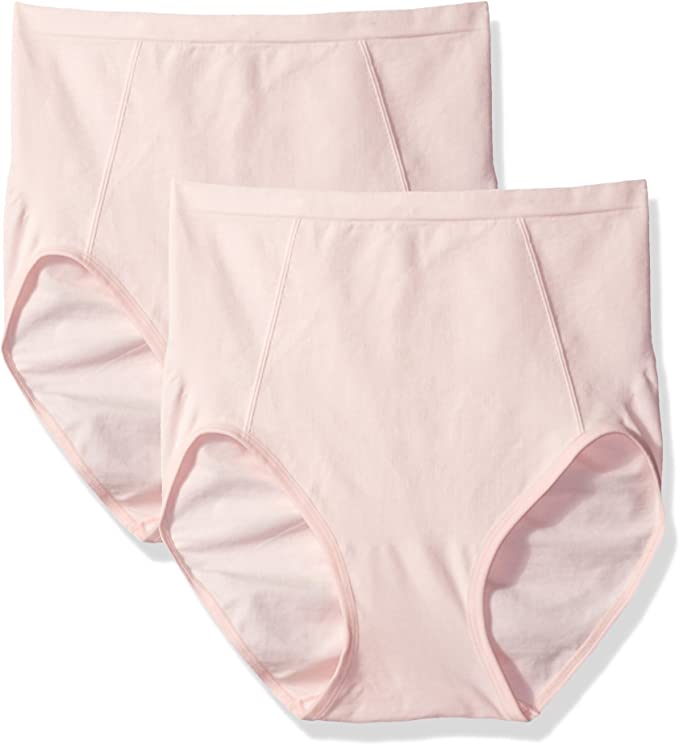 Bali Lace Panel Shaping Brief, 2-Pack Warm Steel/Pink Bliss M Women's