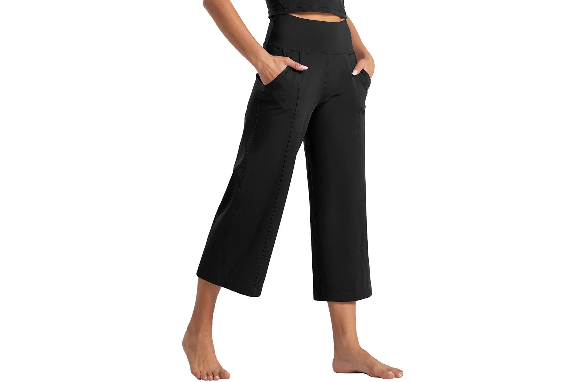 Tmustobe Womens Lounge Yoga Capris Pants Bootleg Tummy Control High Waist  Workout Flare Crop Pants with Pockets