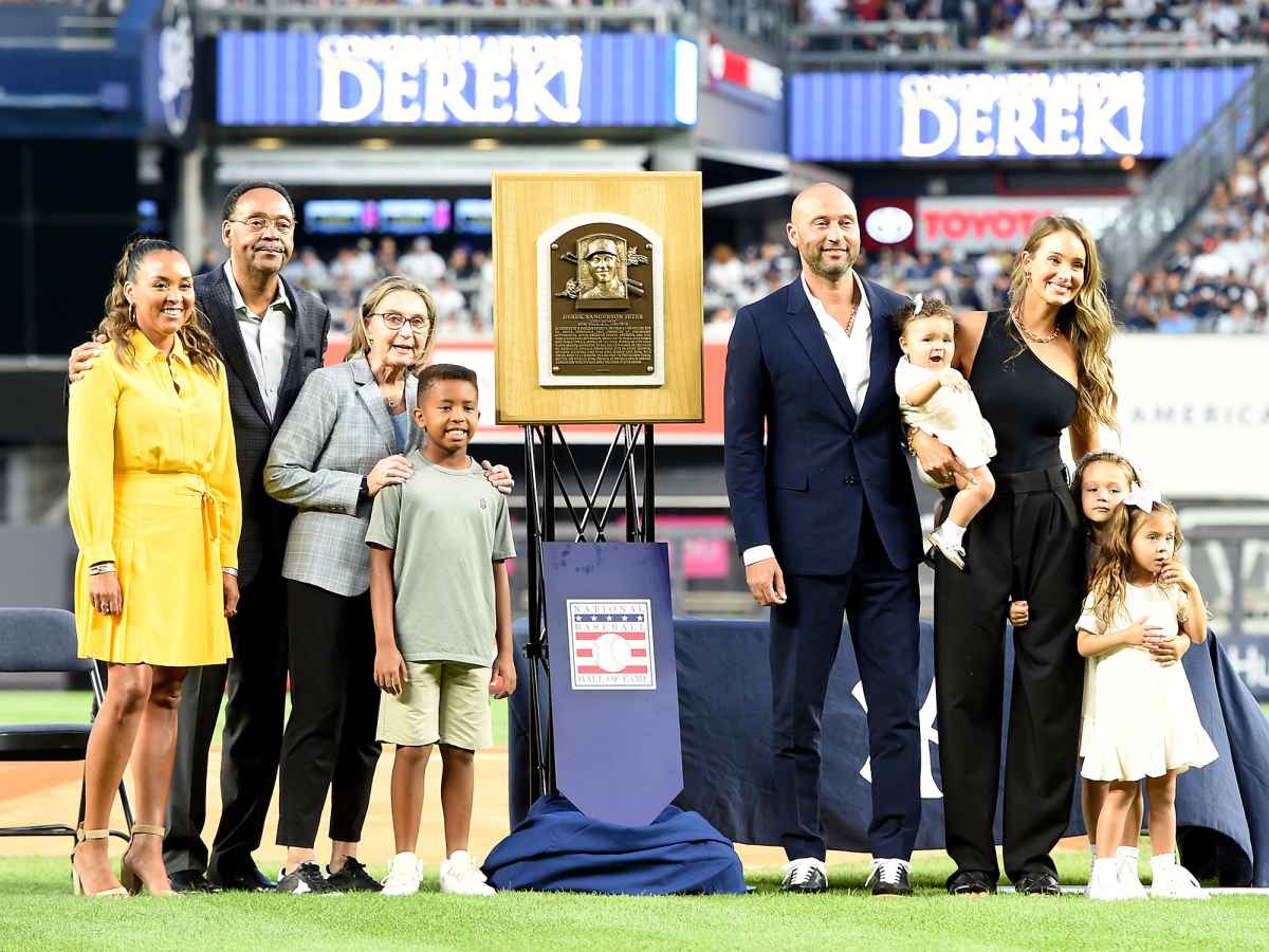 Derek Jeter's 3 Daughters Join Him At Yankee Stadium During