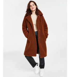 BCBGeneration Women's Notch-Collar Teddy Coat