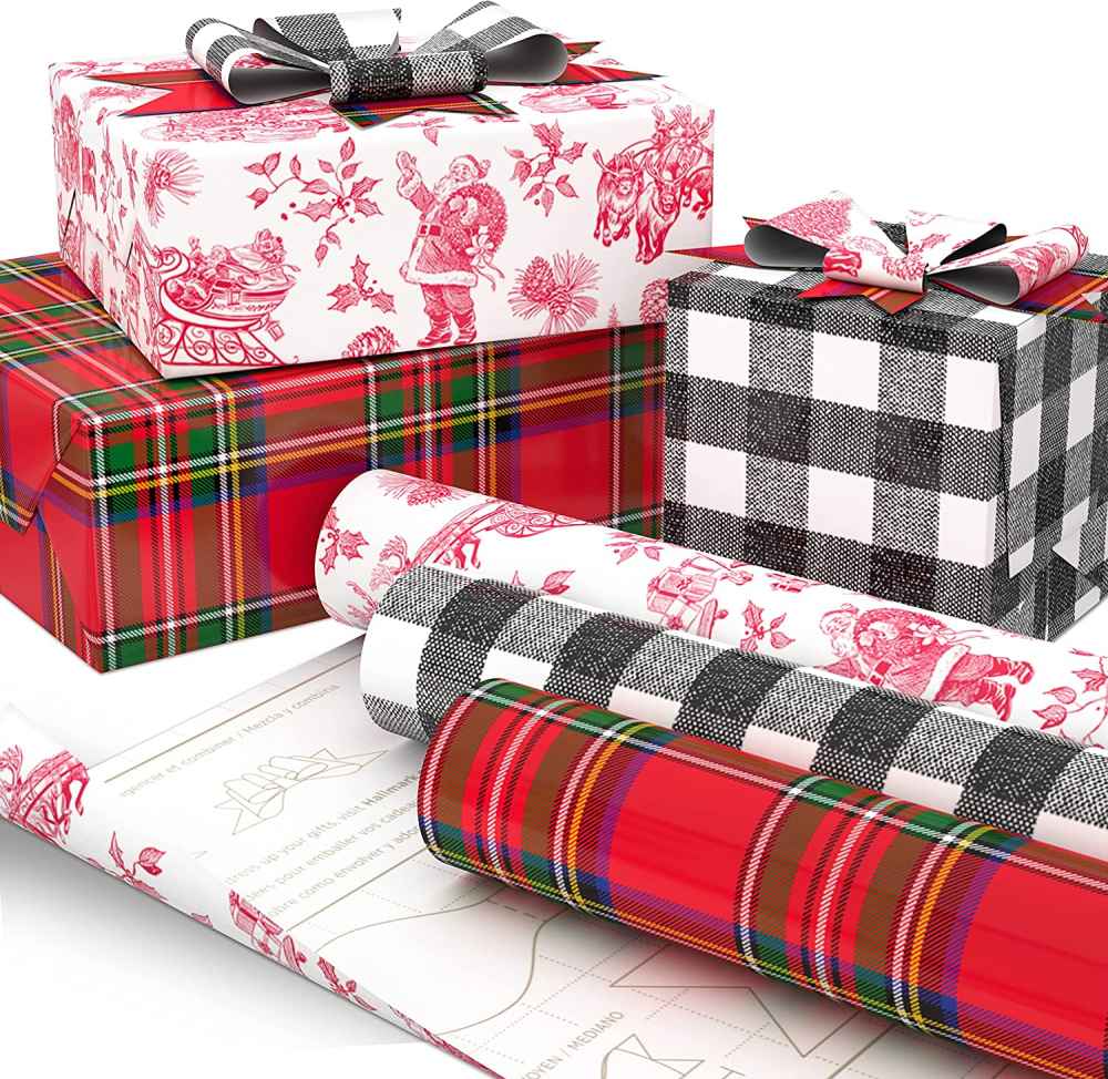 WRAPAHOLIC Wrapping Paper Set - Red and White Metallic Foil Shine Christmas  Wrapping Paper Bundle with Gift Bow & Ribbon & Tag & Sticker, Perfect for
