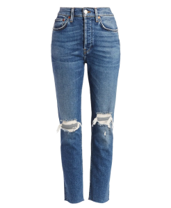 Re/done High-Rise Ripped Stretch Skinny Ankle Jeans