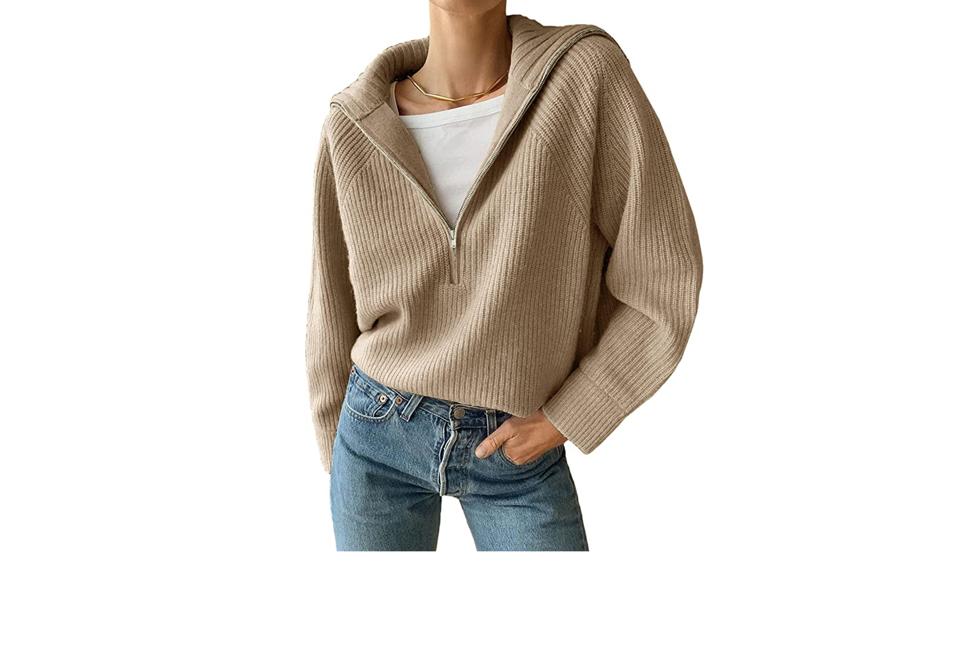 Ivory Minimalistic Half-Zip Pullover – Gold Hinge