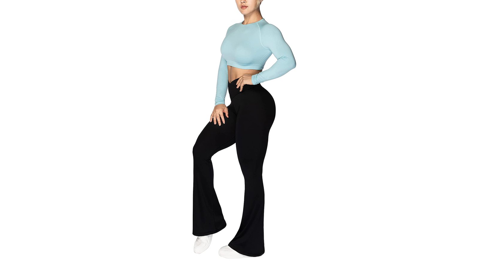 Women Flare Yoga Pants Crossover Tummy Control High Waisted