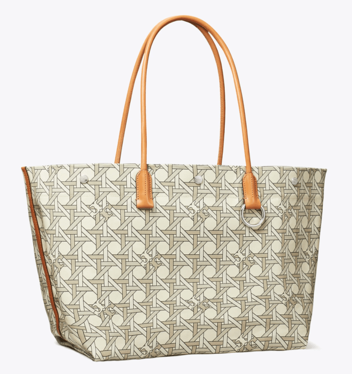 Tory Burch Women's Printed Canvas Tote Olive BasketWeave Handbag