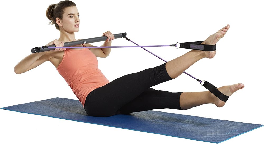  Gaiam Restore Pilates Bar Reformer Kit - Home Fitness  Equipment for Total Body Workout - Includes Bar, Two 30-Inch Resistance  Band Cords with Attached Foot Strap Loops - Exercise Guide