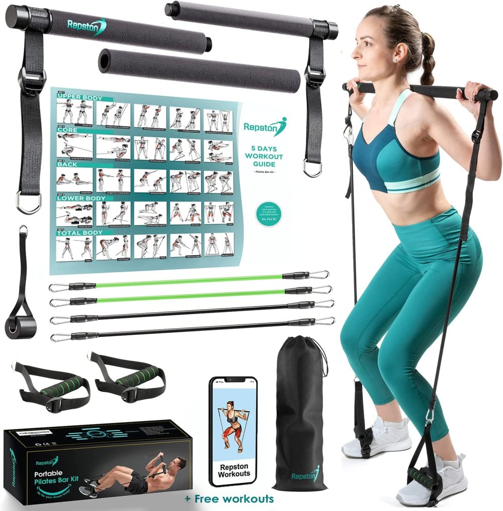 Pilates Bar Kit With Resistance Bands - Workout Equipment Home Gym
