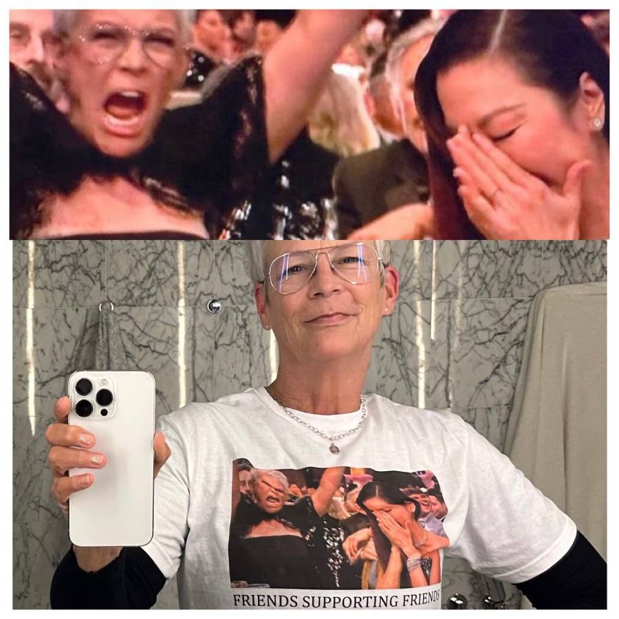 BFF Goals! Jamie Lee Curtis Makes Michelle Yeoh’s Golden Globes Win Into Shirt