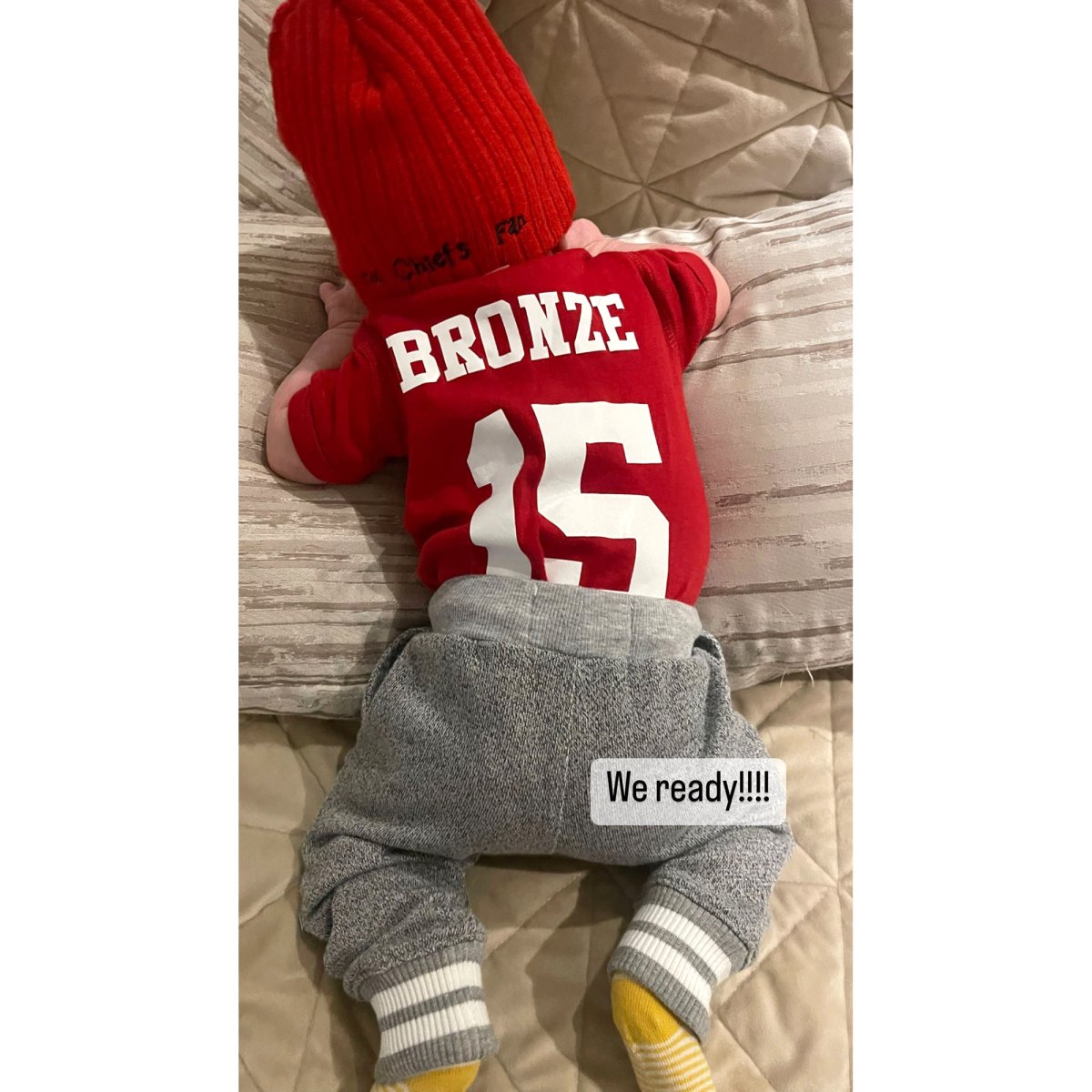 Patrick Mahomes Poses with Daughter Sterling and Baby Bronze: Photo