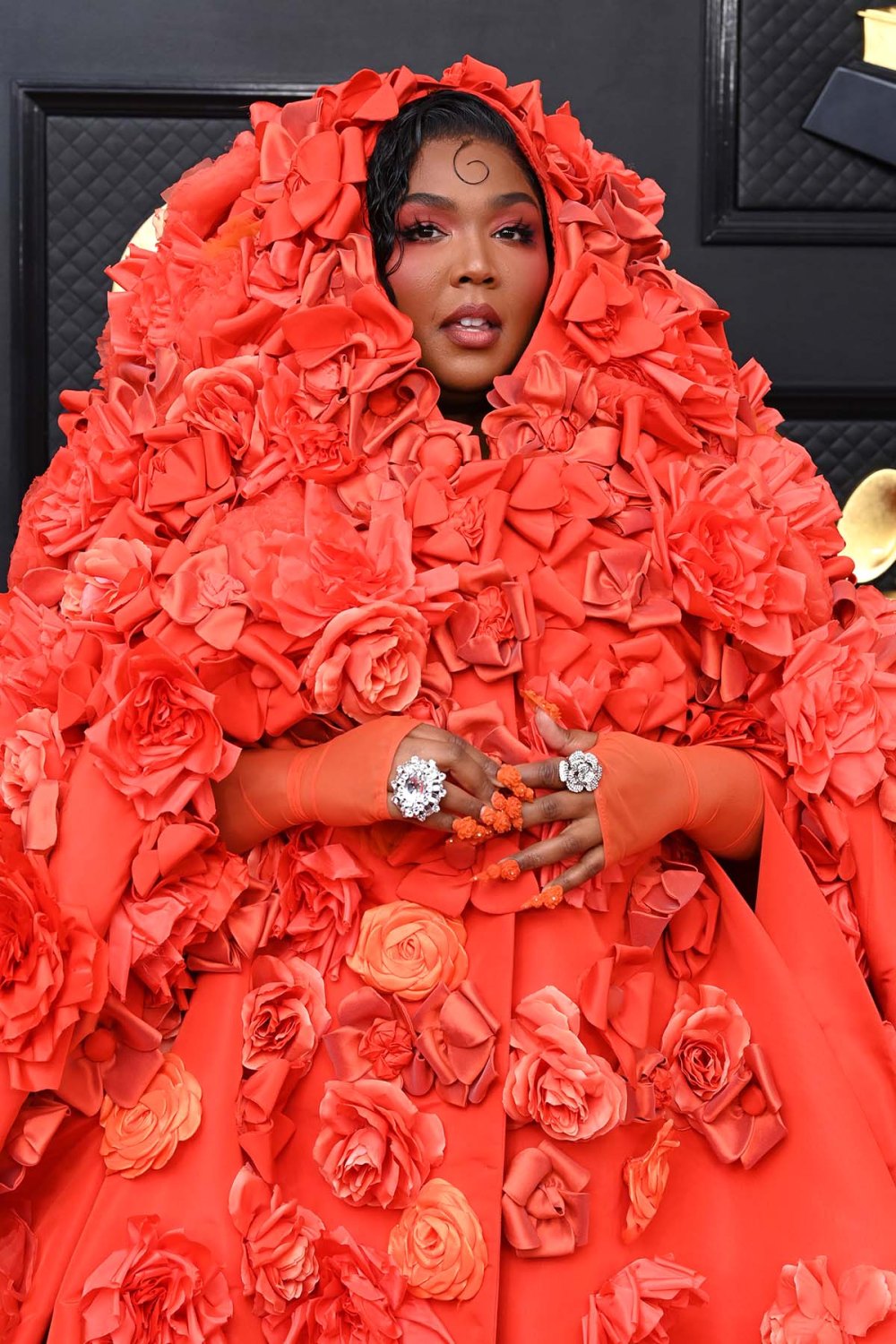Lizzo Nailed Spring Beauty at the 2023 Grammys With Rosette Bangs
