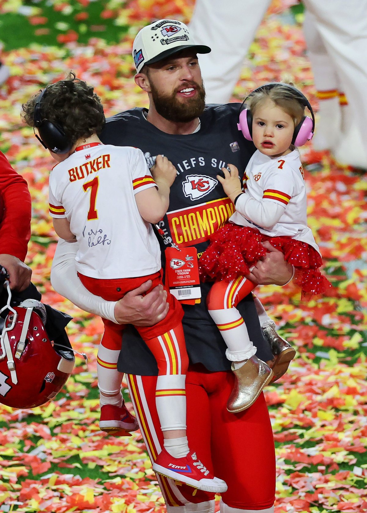 Chiefs' Harrison Butker with His Kids After Super Bowl Win: Photos