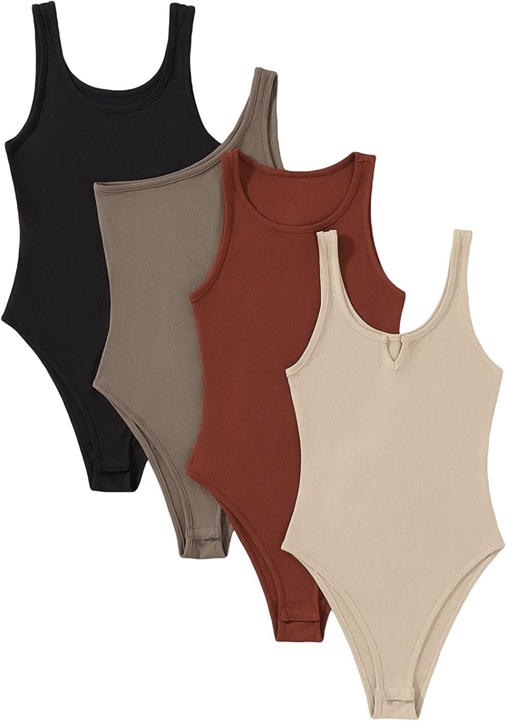 MakeMeChic 4-Piece Ribbed Knit Bodysuit Pack