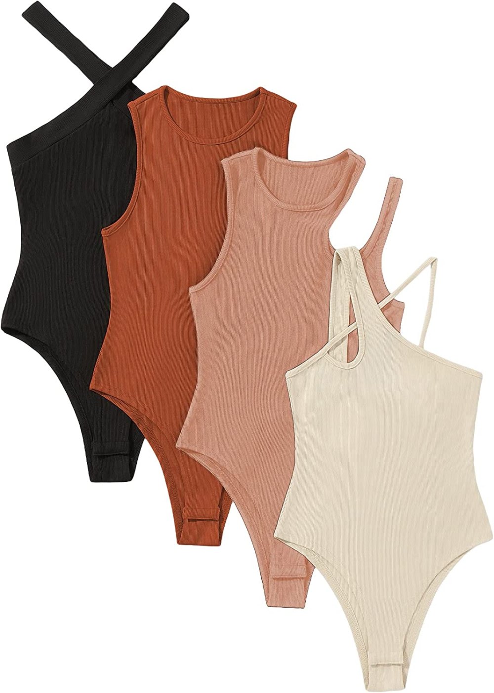 MakeMeChic 4-Piece Ribbed Knit Bodysuit Pack