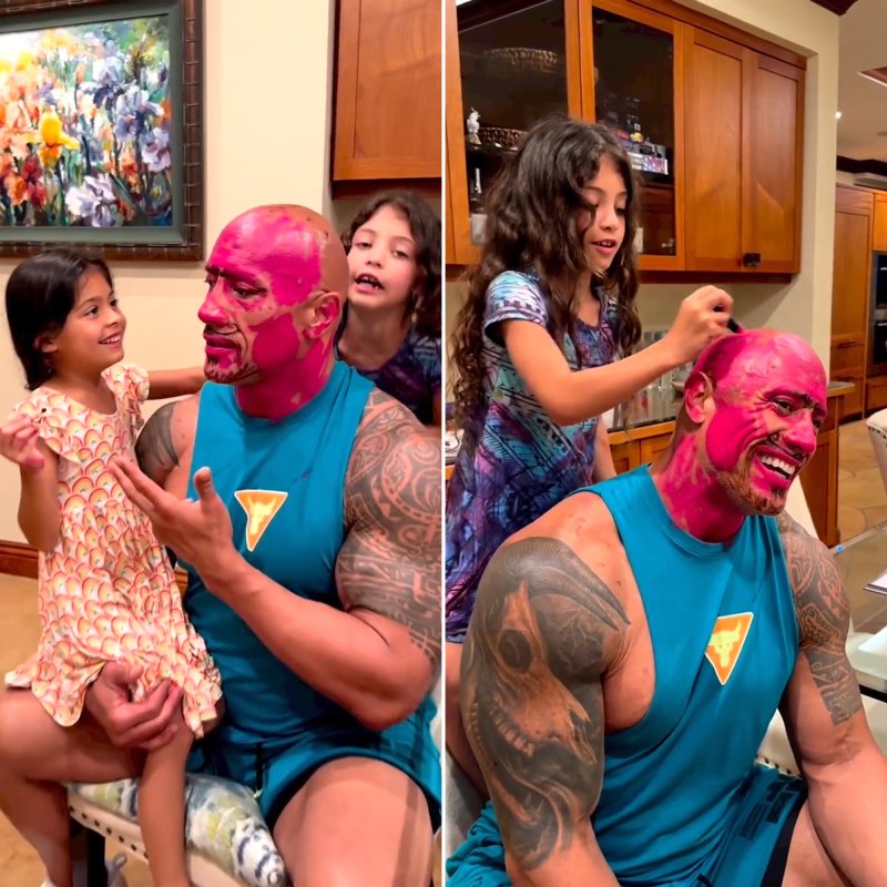 Daddy Makeover! Dwayne Johnson’s Kids Hilariously Cover His Face in Lipstick