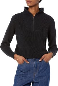 Amazon Aware Women's Relaxed-Fit Ribbed Half Zip Sweater