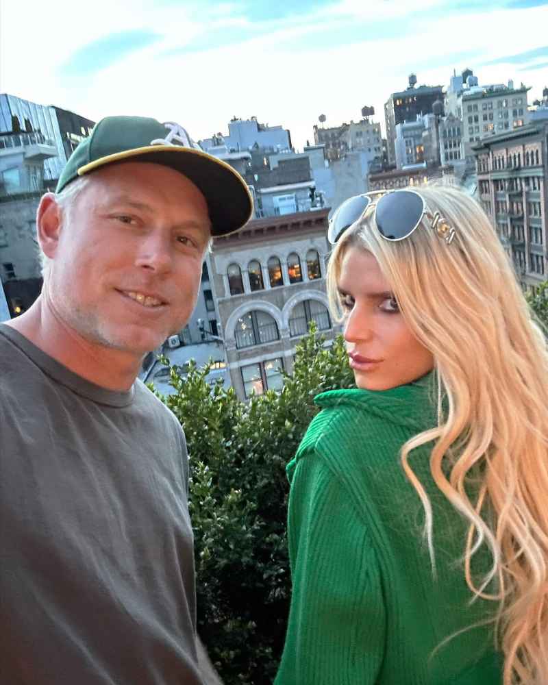 Jessica Simpson in Moto Pants, Green Jacket
