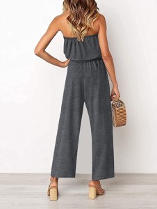 ZESICA Strapless Belted Wide Leg Jumpsuit