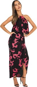 KOH KOH Womens Long Sexy Halter Damask Print Dressy Cocktail Maxi Dress