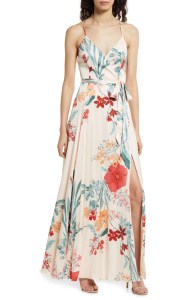 Lulus Floral Faux Wrap Gown