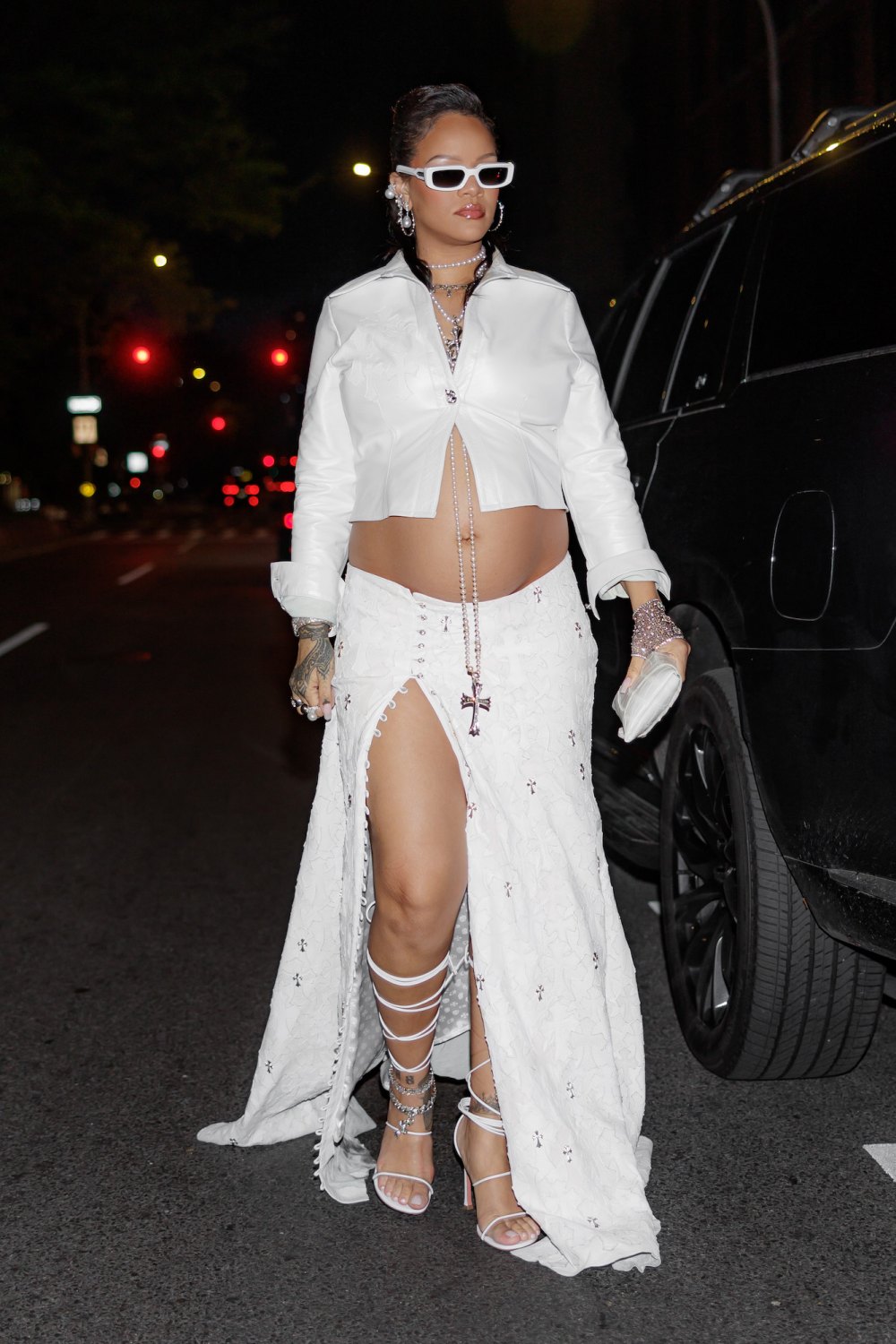 Rihanna Exposes Nipples in Sheer Brassiere and Feather Mules – Shoes Post