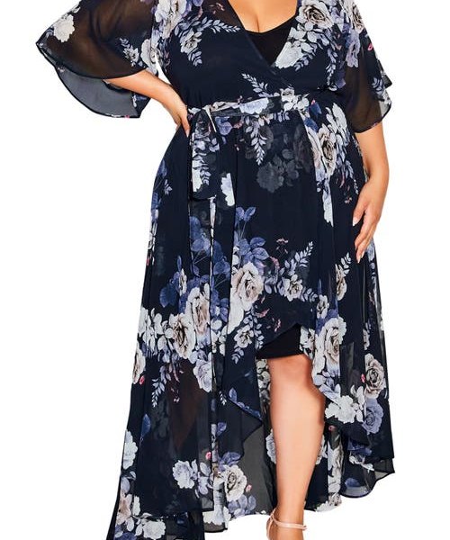 City Chic Sylvie Floral Wrap Maxi Dress in Mesmerising Fl at Nordstrom, Size X-Large