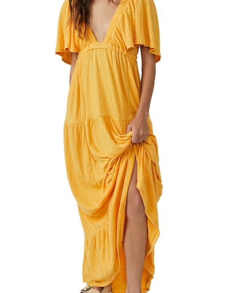 Free People free-est La La Tiered Flutter Sleeve Maxi Dress in Bird Of Paradise at Nordstrom, Size X-Small