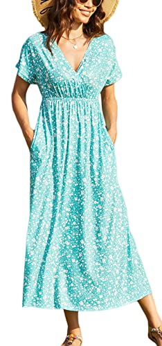 Summer Dresses for Women 2022 Petite Empire Waist Maxi Dress with Pockets(M,A-Green)