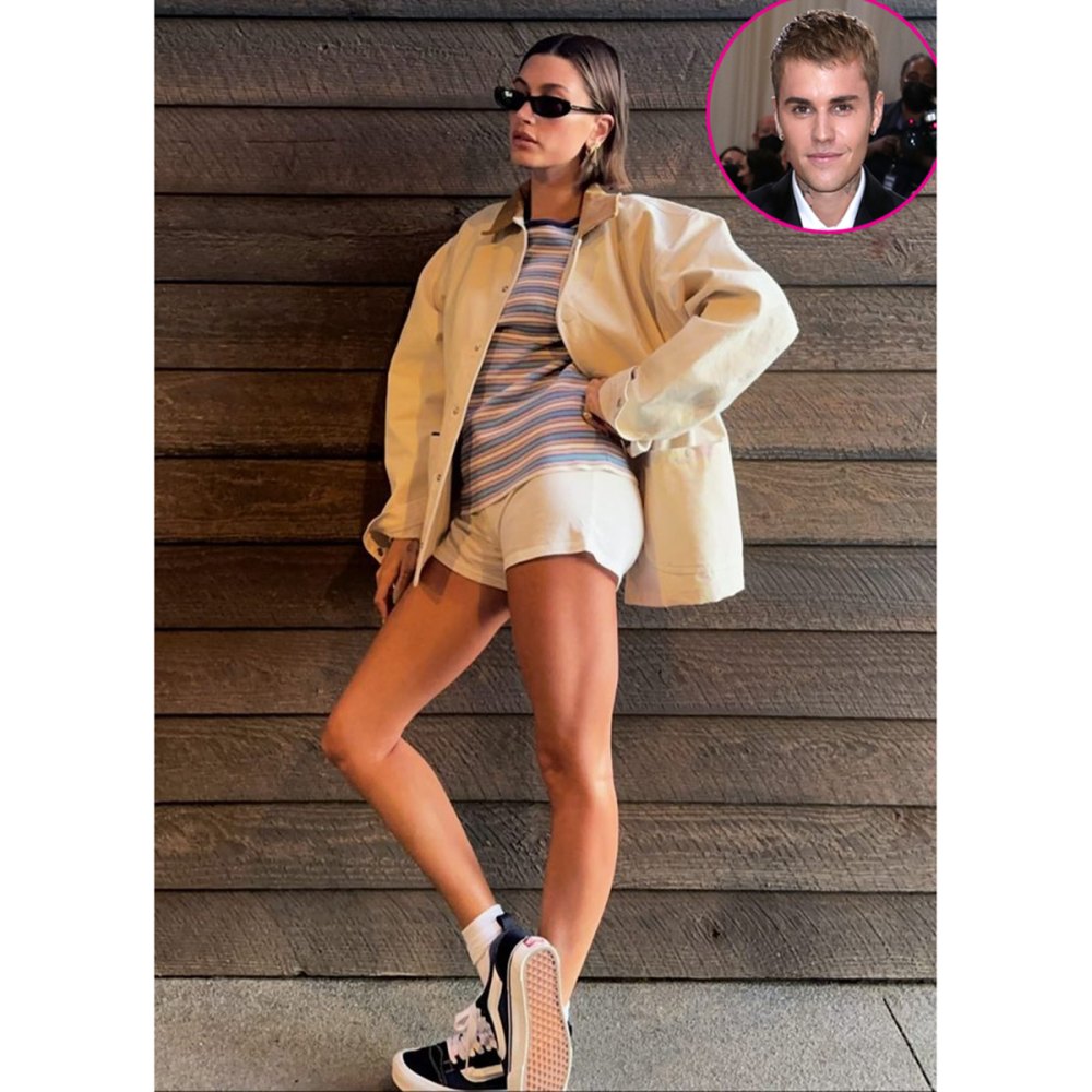 Hailey Baldwin's Oversize Striped Coat With Justin Bieber