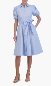 Eliza J Ruched Puff Sleeve Cotton Midi Shirtdress