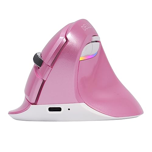 DeLUX Wireless Vertical Mouse with 2.4G USB Dongle and BT 5.0, Ergonomic Silent Mouse with Built-in Rechargeable Battery, 6 Buttons and 4 Level Sensitivity for Small Hands (M618mini-Pink)