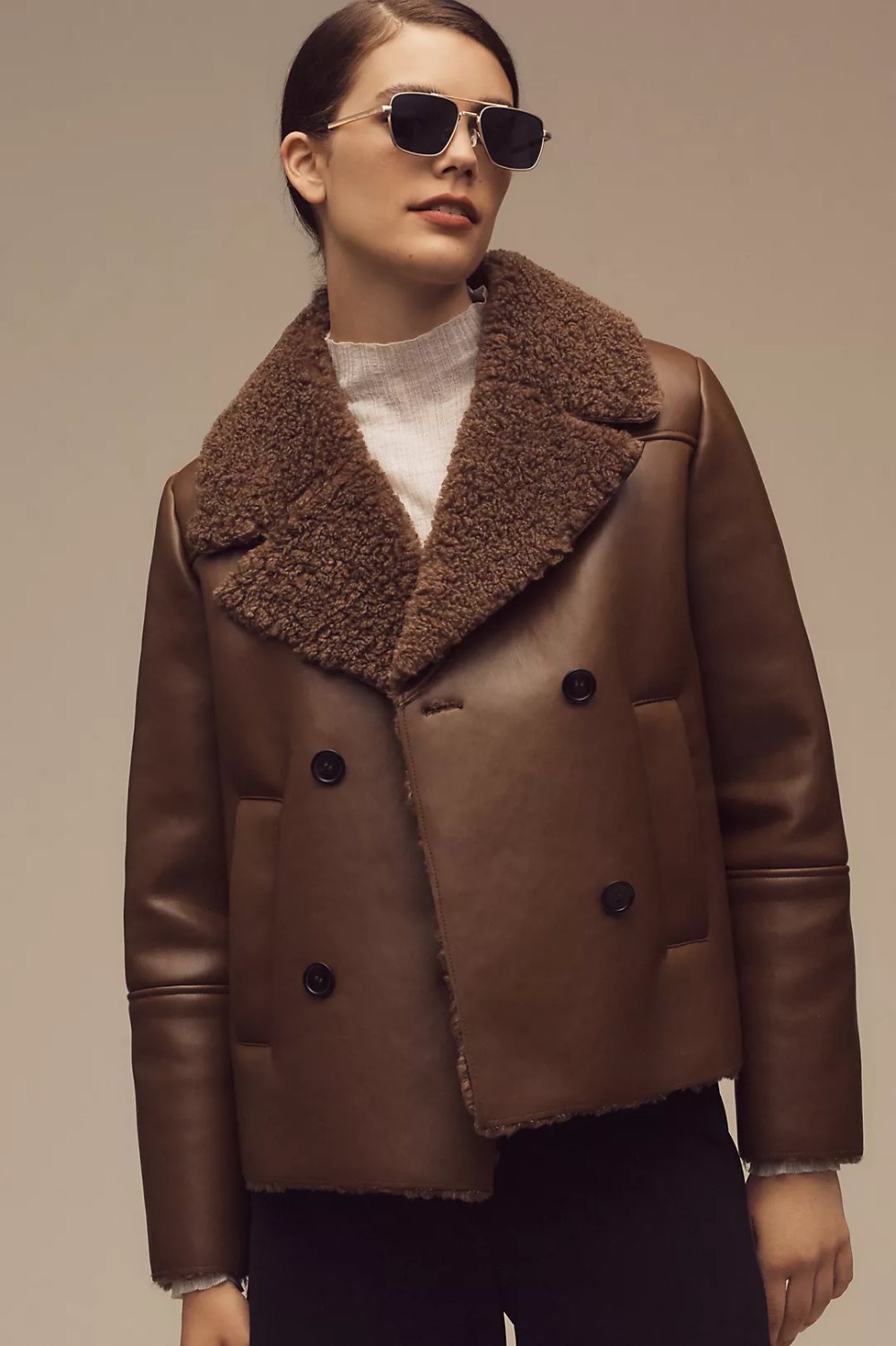 faux shearling brown coat