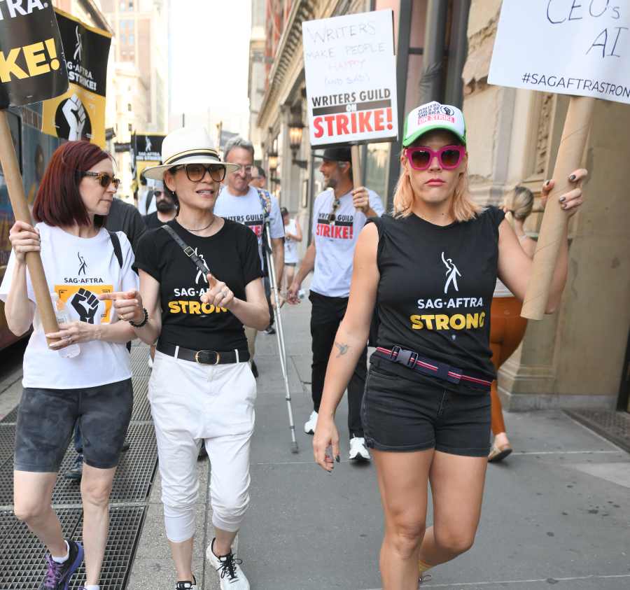 Busy Philipps And Julianna Margulies Are Photographed At The Sag-Aftra Guild Writers Strike Rally 100 Days In New York City