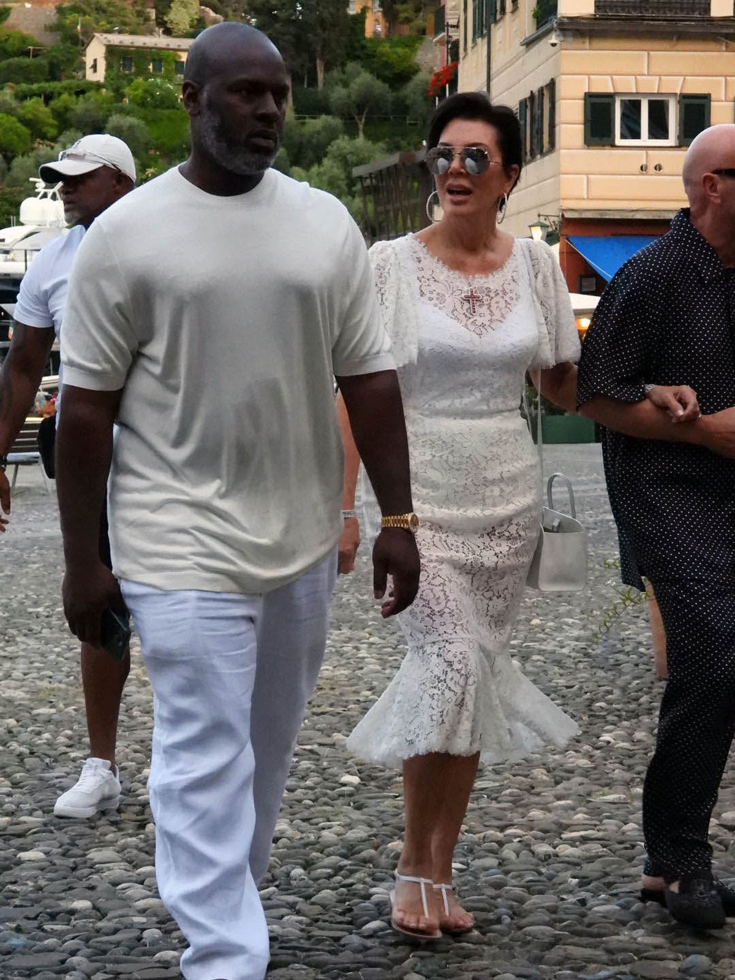 Kris Jenner, 64, Stuns In Lace White Dress & Holds Hands With Corey Gamble,  39, On Romantic Vacay