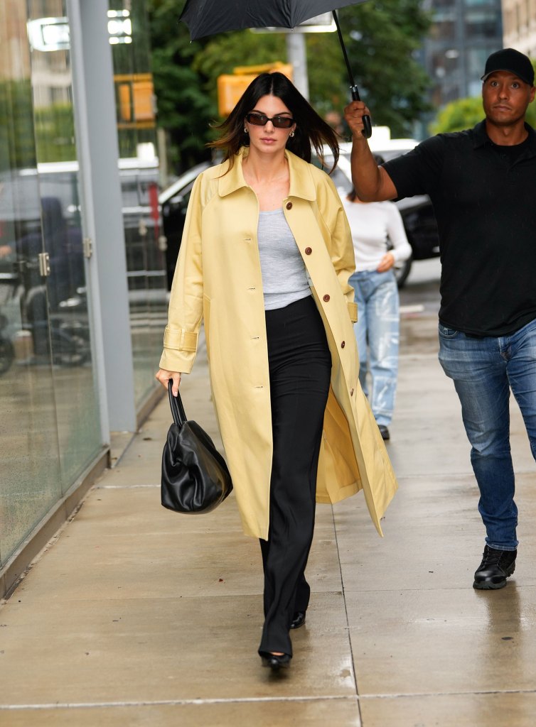 Kendall Jenner Brings Sunshine to a Rainy Day in Chic Yellow Coat