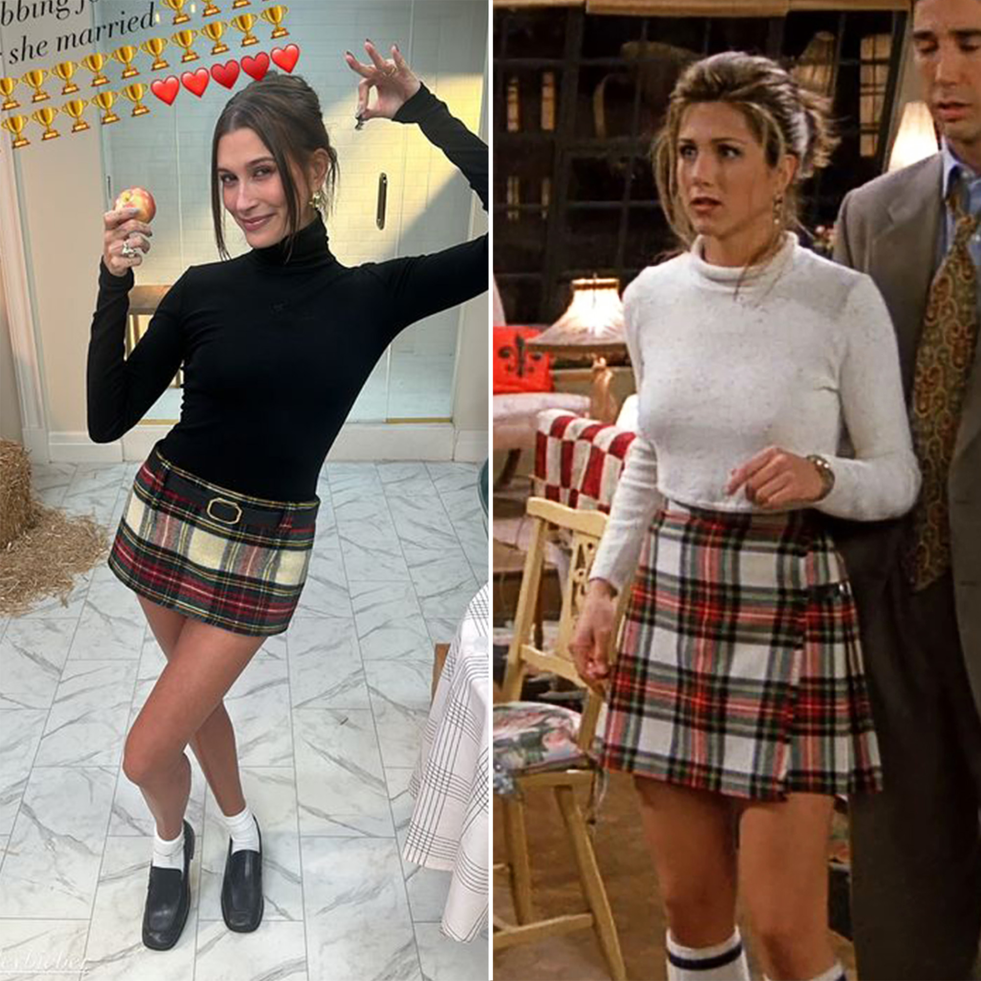 Hailey Bieber Channels Iconic Rachel Green Vibes in a Stunning Plaid Skirt