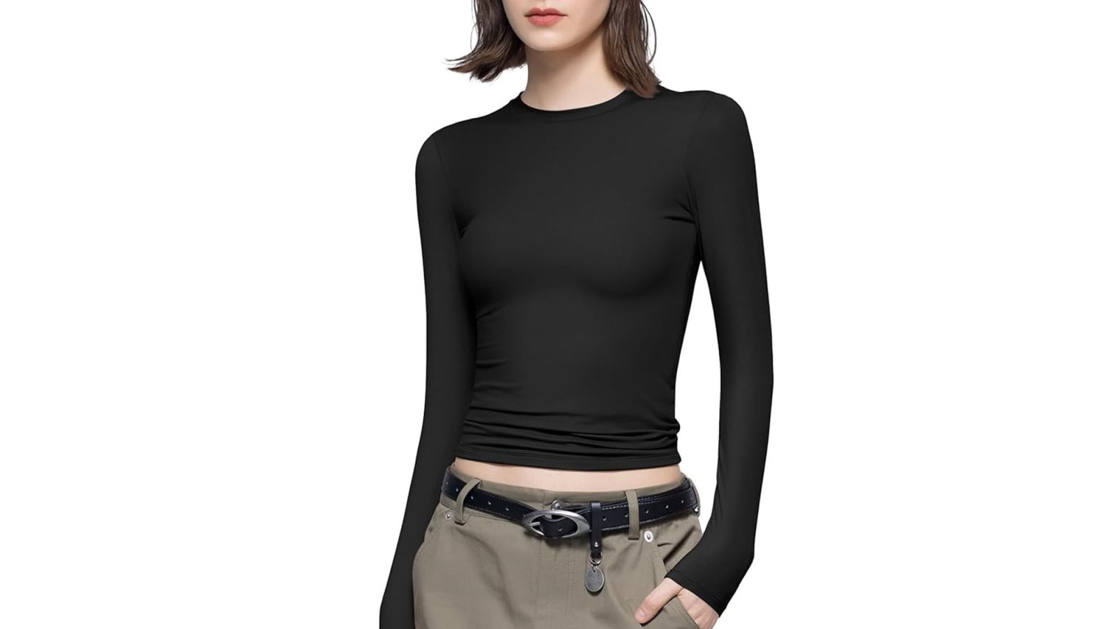 FITS EVERYBODY WRAP LONG SLEEVE SUPER CROPPED TOP