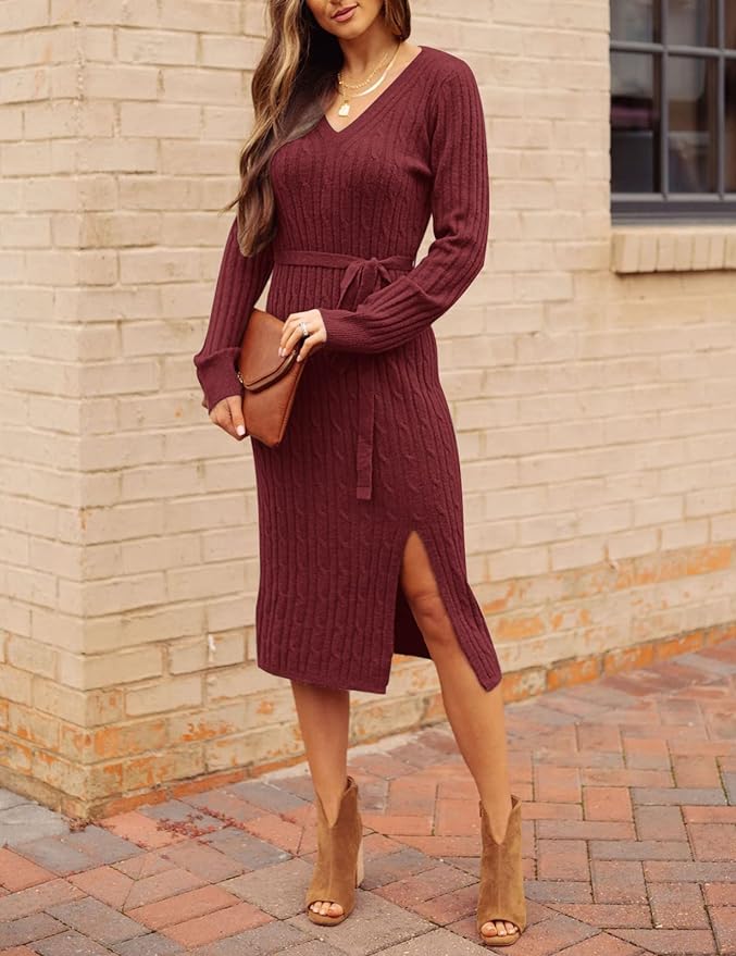 burgundy sweater dress