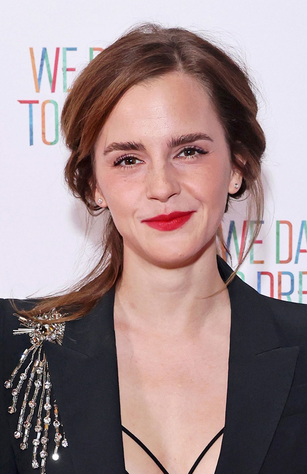 Emma Watson Wears Suit and Cut-Out Bra to 'We Dare to Dream