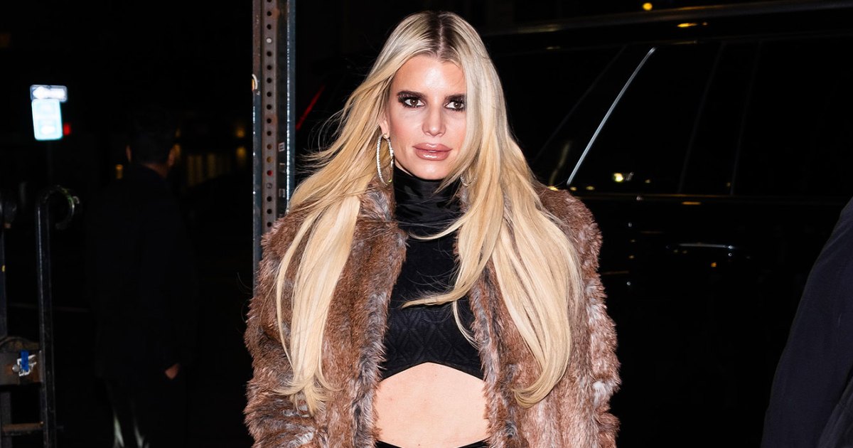 Jessica Simpson Turns Heads in a Fur Coat, Crop Top and Cowboy Boots