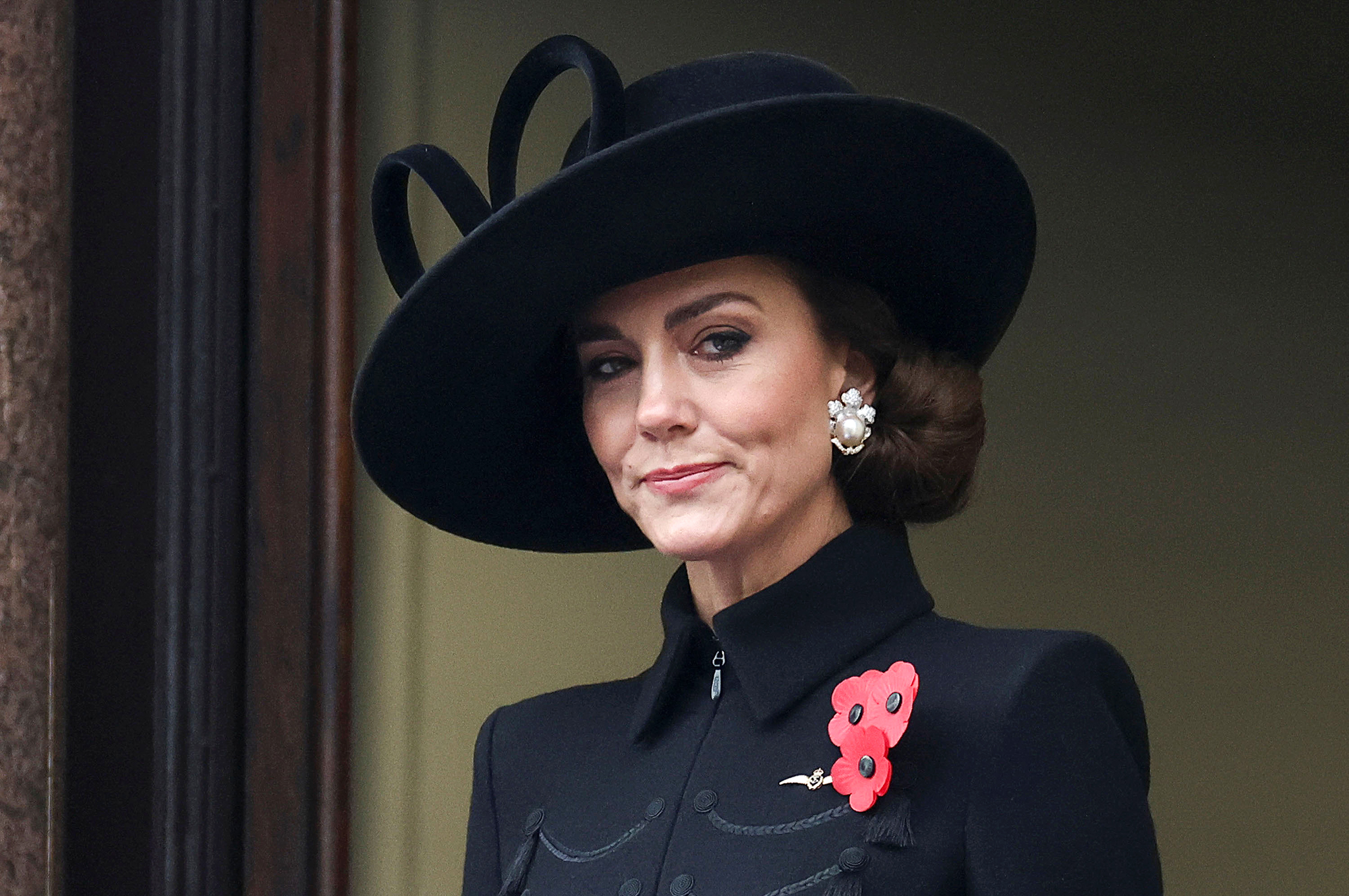 Princess Kate Repurposes Queen Elizabeths Diamond Pearl Brooch as Earrings on Remembrance Sunday