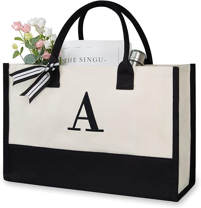TOP Design Personalized Initial Canvas Tote Bag