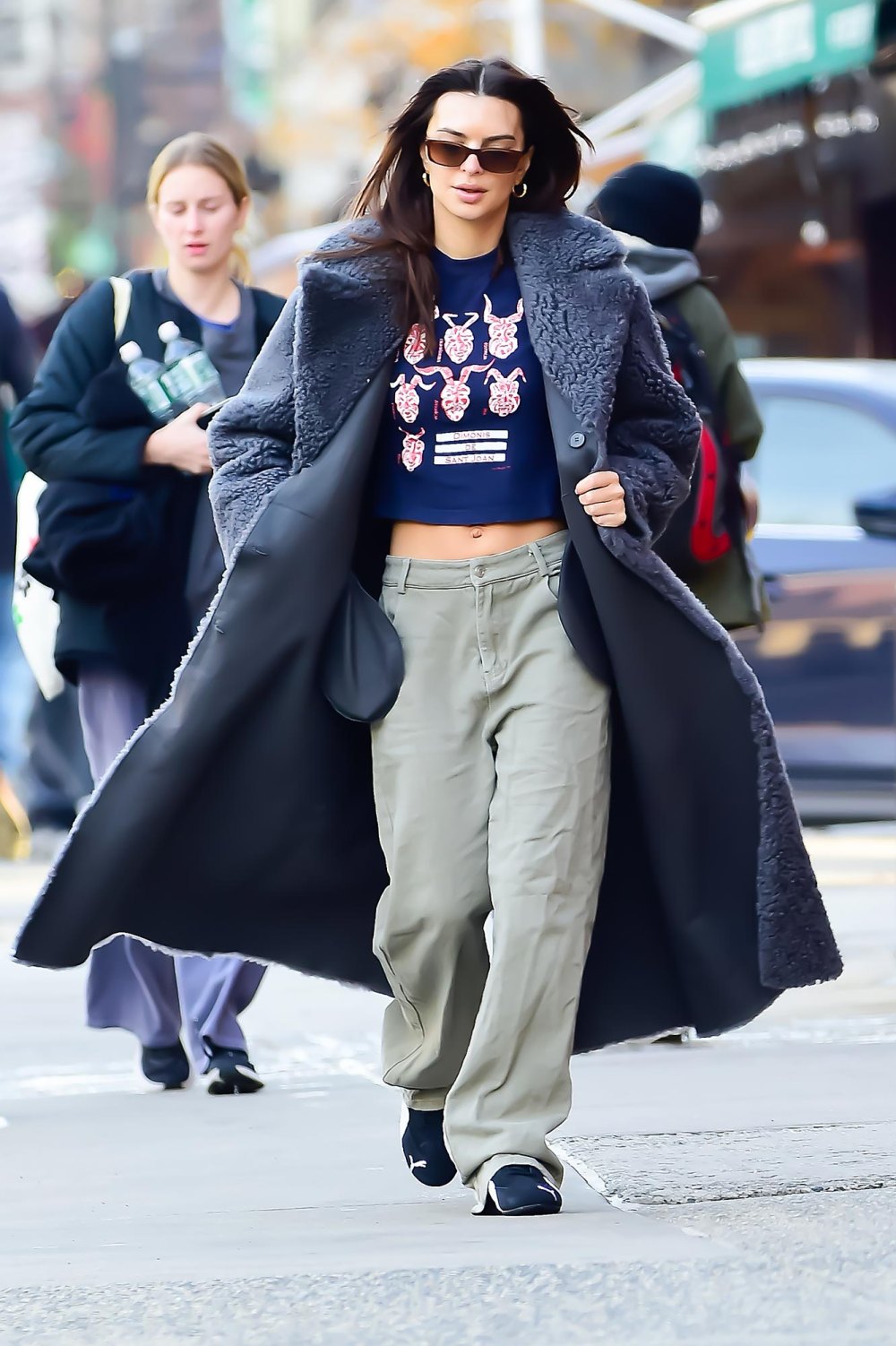 Emily Ratajkowski Pairs a Crop Top With a Sheepskin Coat in NYC | Us Weekly
